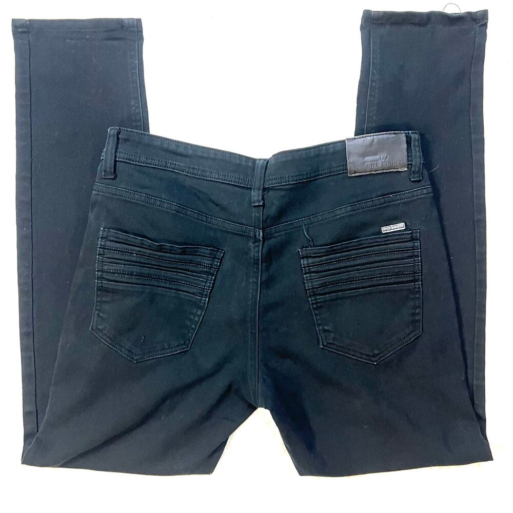 Edgy Moto Streetwear Men’s Skinny Jeans Black Nick Danger Size 34/32
